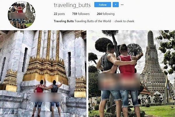 방콕 새벽 사원에서 노출 사진을 찍은 미국 남성 커플. (출처: 인스타그램 캡처)