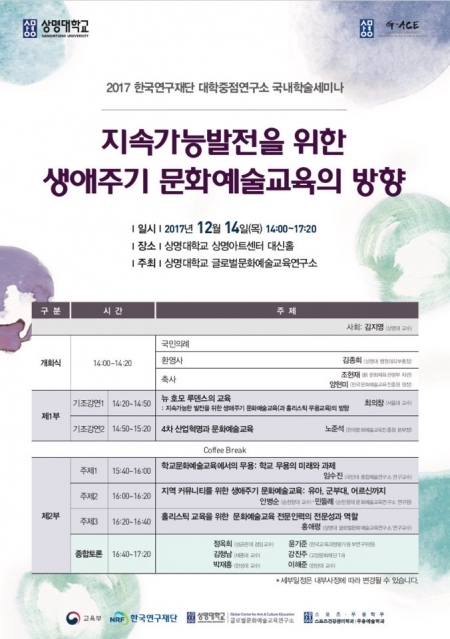 ‘2017 한국연구재단 대학중점연구소 국내학술세미나’ 포스터. (제공: 상명대학교)