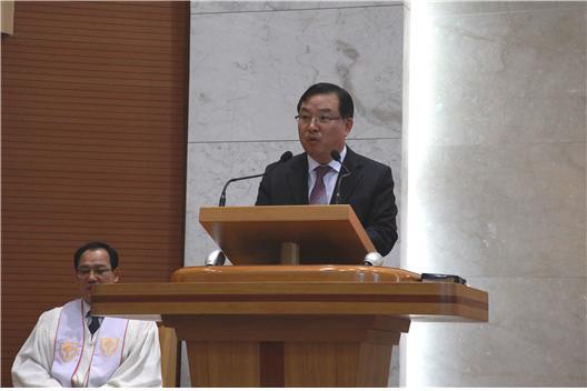 김주성 안산대학교 총장이 2018년도 신년사를 하고 있다. (제공: 안산대학교)