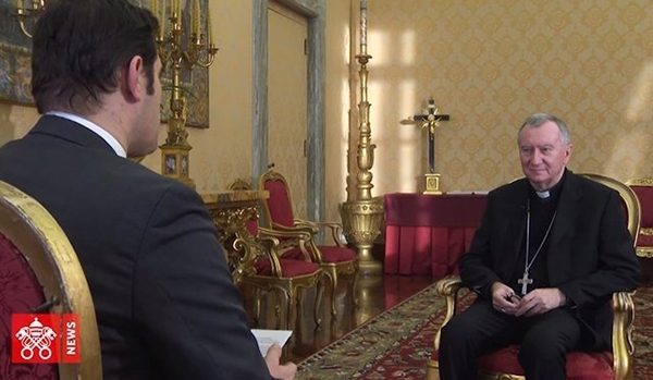 교황청 국무원장 피에트로 파롤린 추기경이 최근 교황청 언론기관 바티칸뉴스와 인터뷰를 하고 있다. (출처: 바티칸뉴스 영상 캡처)