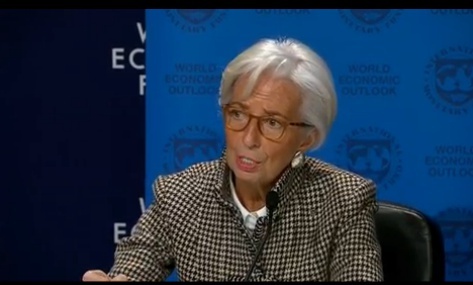 22일(현지시간) 세계경제포럼(다보스포럼)에 참석한 크리스틴 라가르드 IMF 총재가 발언하고 있다. (출처: 세계경제포럼(WEF))