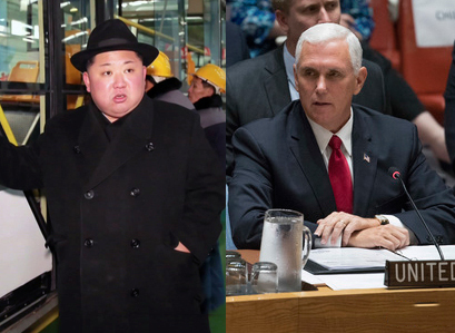 김정은 북한 노동당 위원장(왼쪽)과 마이크 펜스 미국 부통령. (출처: 뉴시스)