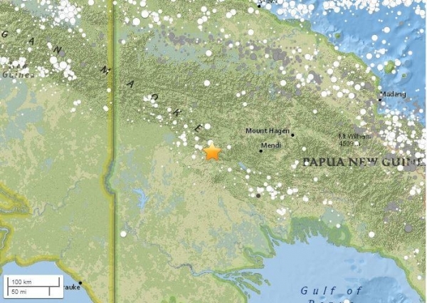 파푸아뉴기니 지진 발생지역의 지도 (출처: USGS)