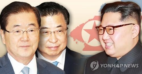 대북사절단과 김정은 북한 노동당 위원장. (출처: 연합뉴스)