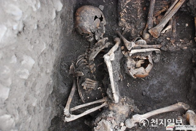 2007년 12월 4일 ‘제주공항 1차유해발굴’에서 뒤로 손이 묶인 채 발견된 유해. (제공: 제주 4.3 연구소)