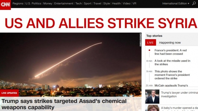 시리아 공습과 관련한 CNN 뉴스 (출처: CNN 화면 캡처)