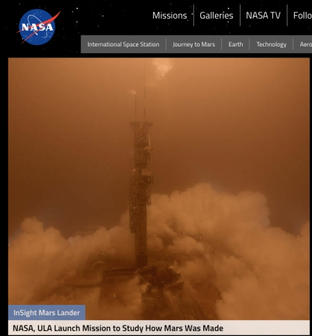 미국항공우주국(NASA)은 홈페이지를 통해 5일(현지시간) 오전 6시 30분 캘리포니아주 반덴버그 공군기지에서 화성 탐사선 ‘인사이트’를 실은 ‘아틀라스5’ 로켓을 발사했다고 밝혔다. (출처: 나사 홈페이지)