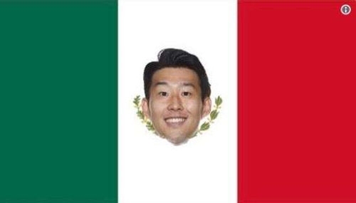 지난달 28일 멕시코 네티즌들이 대한민국-독일 전에서 골을 넣은 손흥민에 환호하는 가운데 그의 얼굴을 멕시코 국기와 합성해 감사 인사를 전하고 있다. (출처: 온라인커뮤니티)
