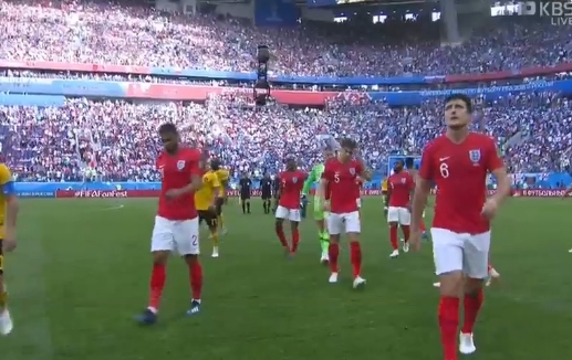 14일(한국시간) 2018 러시아월드컵에서 잉글랜드와 맞붙은 벨기에가 1-0으로 리드하며 전반을 마쳤다. (출처:KBS2TV 중계 화면 캡처)