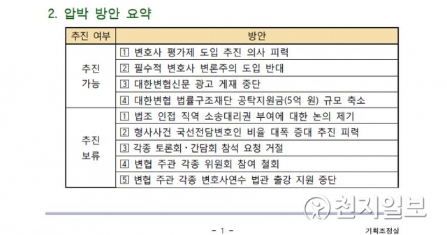‘대한변협 압박 방안 검토’ 문건 중 일부 (제공: 대법원) ⓒ천지일보 2018.7.31