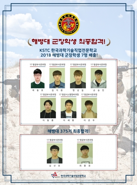 해병대 군장학생에 합격한 한국과기전 학생들 (제공: 한국과학기술직업전문학교)