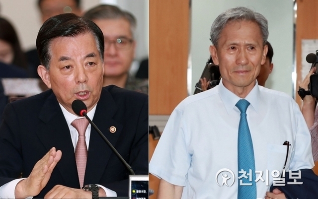한민구 전 국방장관(왼쪽)과 김관진 전 청와대 안보실장. ⓒ천지일보 2018.10.18