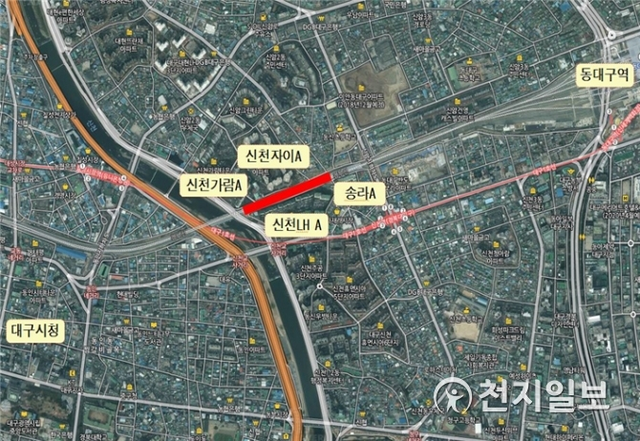 대구 신천·신암동 경부고속철도 복개구간 위치도. (제공: 대구시) ⓒ천지일보 2018.11.21
