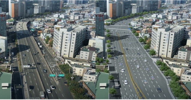 노후화된 구로고가차도(왼쪽 사진)가 오는 11일부터 철거 공사에 들어가 내년 3월 초 왕복 10∼11차로의 새로운 도로(오른쪽 사진)로 개통될 예정이다. (제공: 서울시)