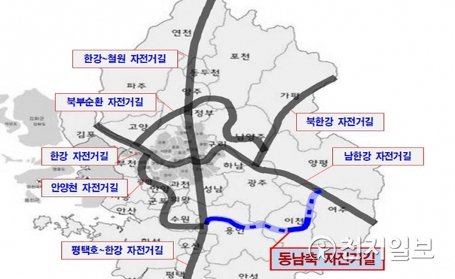 광역 자전거도로망 연결 사업 노선도(용인·이천·여주) (제공:경기도) ⓒ천지일보 2019.1.16