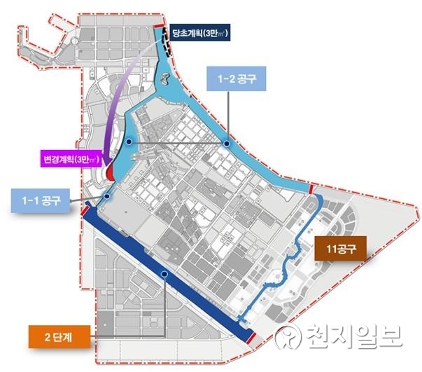 인천 송도신도시 워터프런트 조성사업 위치도. (제공: 인천경제자유구역청) ⓒ천지일보 2019.1.25