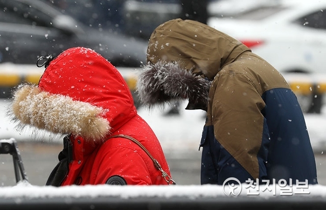 [천지일보=남승우 기자] 눈이 내린 15일 오전 서울역 택시승강장에서 두꺼운 옷을 입은 시민들이 택시를 기다리고 있다. 기상청에 따르면 이날 아침에 서울과 경기도, 강원 영서, 충북 북부에 눈이 조금 오고, 오후부터는 중부 지방과 경북 북부 내륙에 눈이 내릴 것으로 예보됐다. ⓒ천지일보 2019.2.15