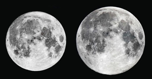 작은 달과  ‘슈퍼문(Super Moon)’ 비교. (출처: 한국천문연구원)