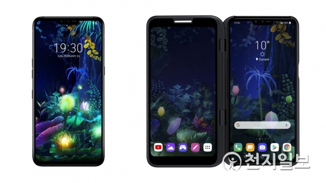 ‘LG V50 씽큐(ThinQ) 5G’와 LG V50 씽큐 5G를 결합한 ‘LG 듀얼 스크린’의 모습. (제공: LG전자) ⓒ천지일보 2019.2.25