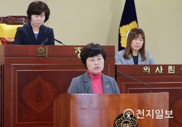 김수영 의원 5분 발언 모습. (제공: 아산시의회) ⓒ천지일보 2019.2.28