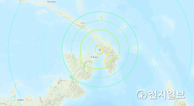 남서태평양 파푸아뉴니기니 뉴브리튼섬 인근에서 14일(현지시간) 밤 11시께 규모 7.5의 지진의 발생했다고 미국 지질조사국이 밝혔다. (출처: 미국 지질조사국 홈페이지 캡처)