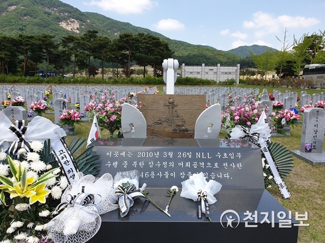 [천지일보 대전=김지현 기자] ‘제 64회 현충일’을 맞아 대전현충원에 있는 천안함 46용사의 묘역에 하얀 국화가 용사들을 위로하고 있다. ⓒ천지일보 2019.6.6