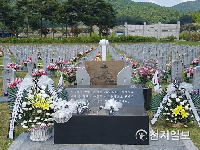 [천지일보 대전=김지현 기자] ‘제 64회 현충일’을 맞은 천안함 46용사의 묘역에 하얀 국화가 용사들을 위로하고 있다. ⓒ천지일보 2019.6.6