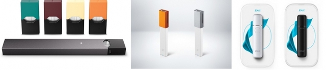 쥴랩스의 ‘쥴(JUUL)’과 KT&G의 ‘릴 베이퍼(lil vaper)’에 이어 일본 글로벌 전자담배 브랜드 ‘죠즈(JOUZ)’도 국내에 액상형 전자담배를 출시한다. 왼쪽부터 쥴(JUUL), 릴베이퍼(lil vaper), 죠즈 궐련형 전자담배 죠즈12와 죠즈20. (제공: 각사)