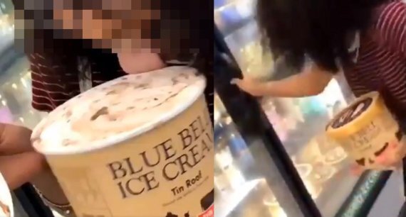 美월마트서 ‘아이스크림을 핥고 다시 냉장고로’(출처: 트위터 캡쳐)
