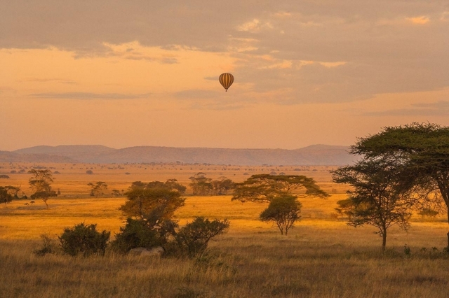 트래블두 윤준성 대표가 지난 2011년에 사파리 도중 촬영한 아프리카 탄자니아 세렝게티 국립공원의 모습이다. 붉고 광활한 자연 풍경에 열기구가 떠오르고 있다. (제공: 트래블두 윤준성) 2019.7.9