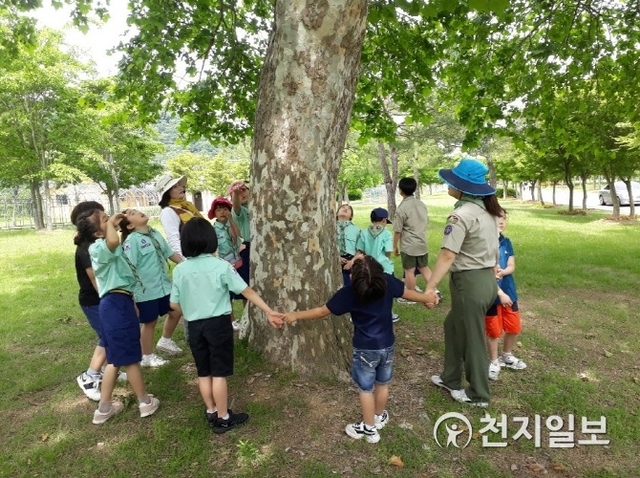 영광군(군수 김준성)이 물무산행복숲과 산림박물관에서 산림교육서비스 숲해설과 유아숲 교육을 무료로 진행하고 있다. (제공: 영광군) ⓒ천지일보 2019.7.11