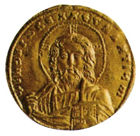 비잔틴제국의 황제 콘스탄티누스 7세(913~959)의 노미스마 금화(실물크기: 19㎜) (제공=풍산 화동양행)