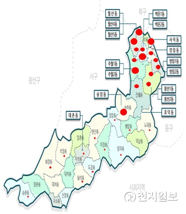 광주 남구 방역지도 사진. (제공: 남구청) ⓒ천지일보 2019.8.22