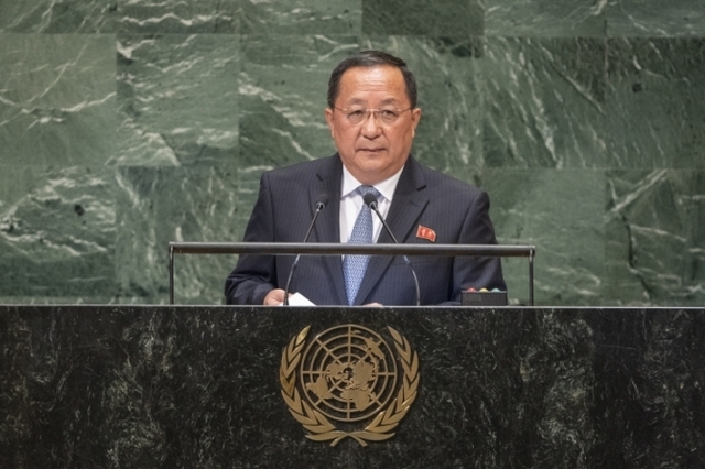 지난 29일 리용호 북한 외무상이 유엔총회에서 연설을 하고 있다. (제공: 유엔(UN)