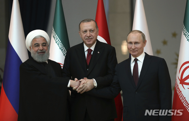 16일(현지시간) 시리아 내전 종식을 위한 러시아·터키·이란 3국 정상의 다섯 번째 회담이 터키 수도 앙카라에서 열렸다(출처: 뉴시스)