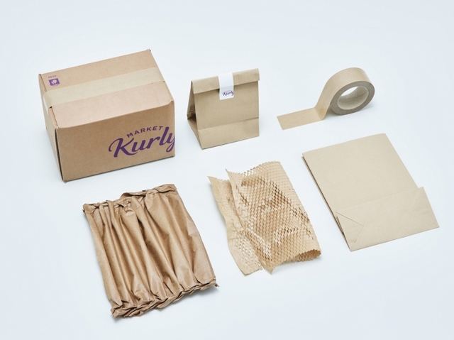 종이 박스와 종이 완충재 등 ‘올페이퍼챌린지(All Paper Challenge)’를 통해 탄생한 마켓컬리의 새로운 종이 포장재. (제공: 마켓컬리)