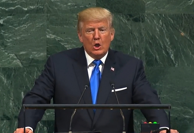 도널드 트럼프 대통령이 지난 2017년 9월 유엔총회에서 연설을 하고 있는 모습 (출처: 미 백악관 유튜브 영상 캡처)