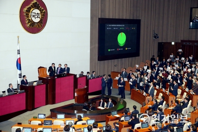 [천지일보=박준성 기자] 10일 오후 자유한국당이 거세게 반발하는 가운데 국회가 2020년 예산안을 가결됐다.ⓒ천지일보 2019.12.10