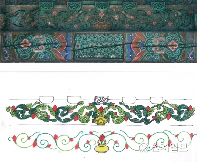 서울 봉은사 판전의 만병. 강우방 박사는 이곳에 새겨진 문양을 당초문이 아닌 영기문이라 말한다. ⓒ천지일보 2020.1.9