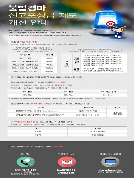 마사회 ‘불법경마 신고 포상금 안내’ 포스터  (제공: 마사회) ⓒ천지일보 2020.2.10