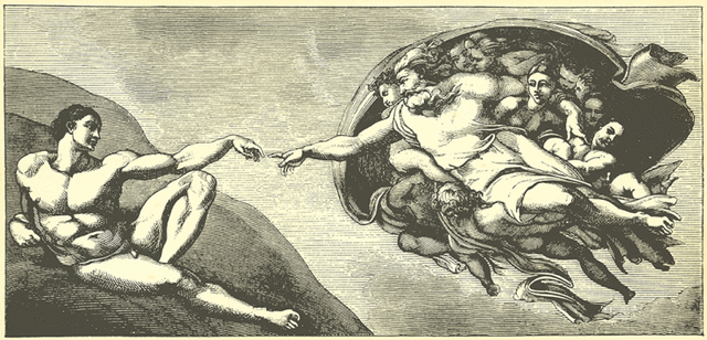 미켈란젤로의 ‘천지창조’ 중 ‘아담의 창조’는 조물주인 하나님이 손을 뻗어 아담에게 생명의 불꽃을 전달하고 있는 장면으로 가장 많이 알려져 있다. 이 그림을 보면 아담에게도 배꼽이 있는 것을 볼 수 있다. (출처: 게티이미지뱅크) ⓒ천지일보 2020.4.6