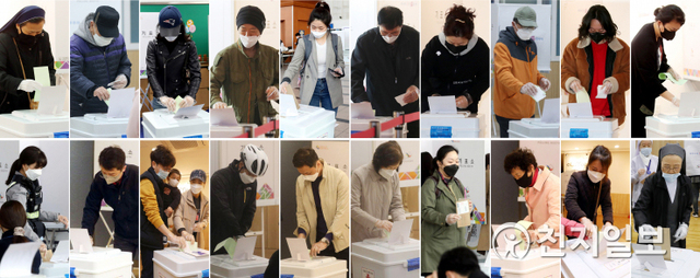 [천지일보=신창원·박준성·남승우 기자] '제21대 국회의원 선거' 투표가 15일 오전 6시부터 오후 6시까지 전국 1만4천330개 투표소에서 일제히 진행됐다. 중앙선거관리위원회는 21대 총선 잠정 투표율이 66.2%라고 밝혔다. 지난 1992년 총선 당시 71.9%를 기록한 이래 28년 만에 그 뒤를 잇는 가장 높은 수치이다. 이날 서울과 인천 등 각 투표소에서 각양각색의 유권자들이 소중한 한 표를 행사하고 있다.ⓒ천지일보 2020.4.15