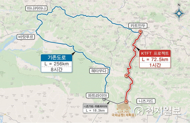 카트만두~테라이 고속도로 사업노선도. (제공: 한국도로공사) ⓒ천지일보 2020.5.22