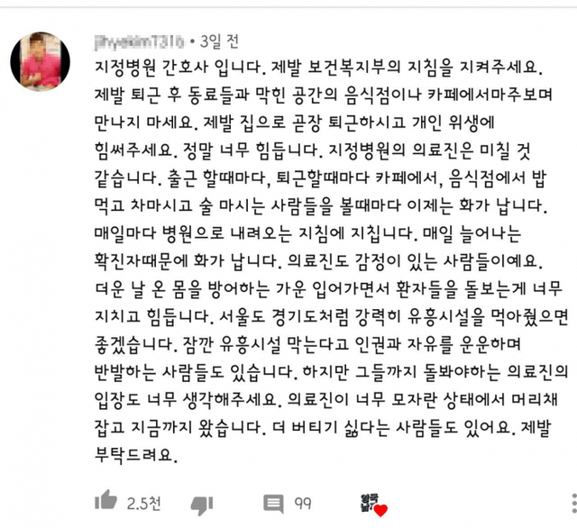 지정병원 간호사라고 밝힌 한 네티즌이 올린 댓글(출처: 인기 유튜브 동영상 ‘영국남자’)