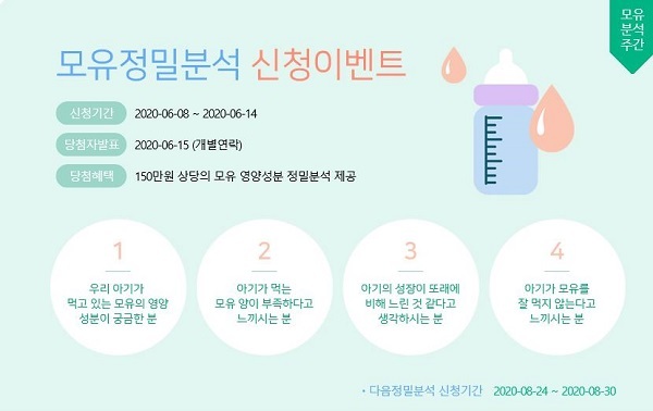 아시아모유연구소 모유 정밀 분석 서비스 신청 안내 페이지. (제공: 매일유업) ⓒ천지일보 2020.6.10