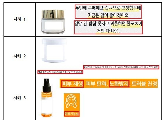 의약품 오인 우려 화장품 광고. (제공: 식품의약품안전처)