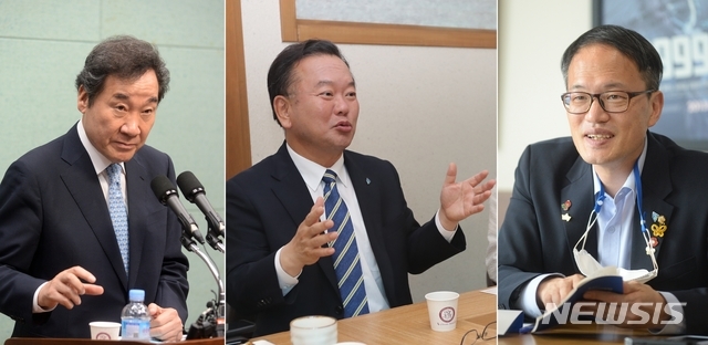 6일 전북을 찾은 더불어민주당 당대표 (왼쪽부터) 이낙연, 김부겸, 빅주민 후보. (출처: 뉴시스)