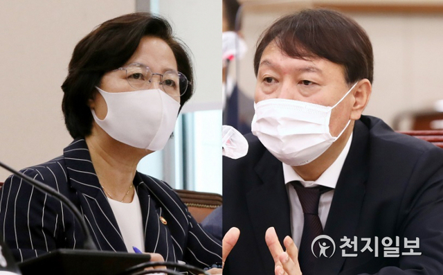 추미애(왼쪽) 법무부 장관과 윤석열 검찰총장. ⓒ천지일보 DB