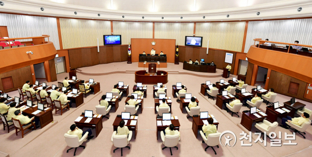 진주시의회 제223회 임시회 제1차 본회의 모습. (제공: 진주시의회) ⓒ천지일보 2020.9.21