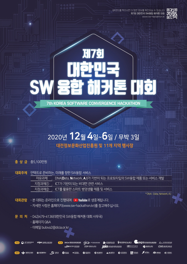 대전에서 열리는 제7회 대한민국 SW융합 해커톤 대회 포스터. (제공: 대전시) ⓒ천지일보 2020.12.4